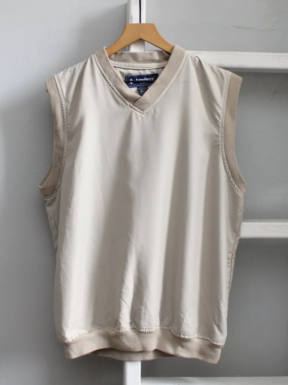 Vintage Y2K Landway Tan Beige Windbreaker Sporty Golf Vest Men's Size Large
